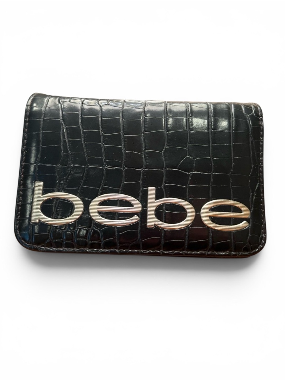Bebe Fabiola Convertible Black Stamped Croc-Embossed Clutch / Crossbody NWOT